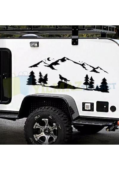 Orman Dağ Kurt Ağaç Karavan Çekme Oto Sticker Yapıştırma Etiket