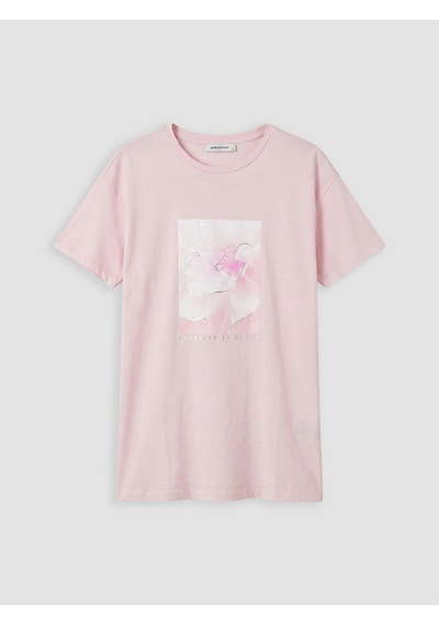 Lcw Everyday Pembe Baskılı %100 Pamuklu Kadın Tişört