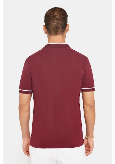 Tudors Erkek Slim Fit Dar Kesim %100 Pamuk Düz Pike Fermuarlı Bordo Polo Yaka Tişört-31111 Bordo