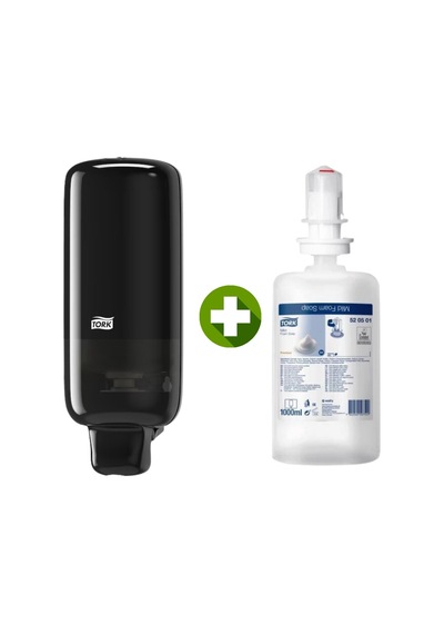1 Ad. Tork Köpük Sabun Dispenseri Siyah 561508 + 1 Litre Tork Köpük Sabun Premium Hediyeli
