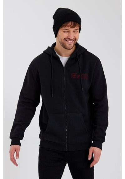 Polostate Age Of State Nakışlı Fermuarlı 3 İplik Sweatshirt Siyah