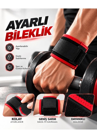Ers Ayarlı Bileklik Güçlü Cırt Cırtlı Sabitleme Geniş Sarım Siyah Kırmızı