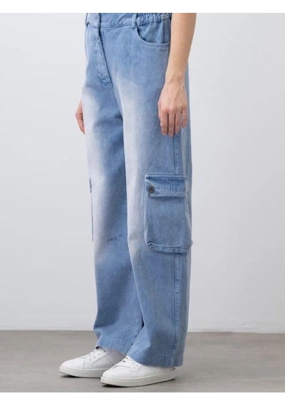 Zekids Kız Çocuk Beli Lastikli Gabardin Pantolon-15534 Mavi
