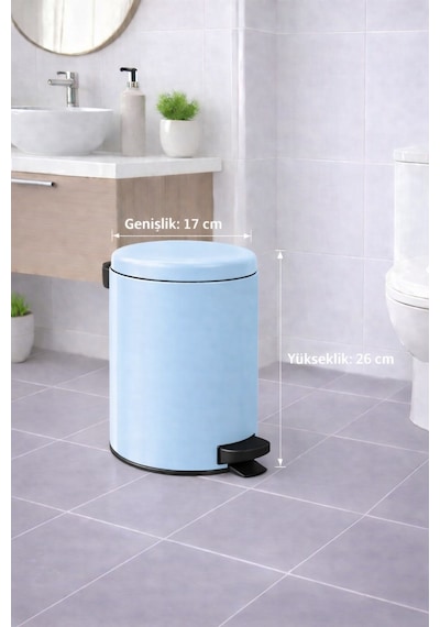 Sas Haus Mavi 2'li Banyo Seti - Metal Çöp Kovası 3 Lt Ve Wc Fırçası Takımı Elit 7200 Mavi