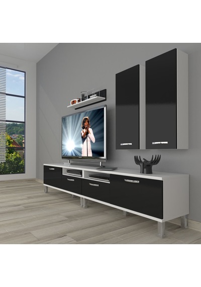 Decoraktiv Eko 5220d Slm Krom Ayaklı Tv Ünitesi Tv Sehpası Beyaz - Siyah
