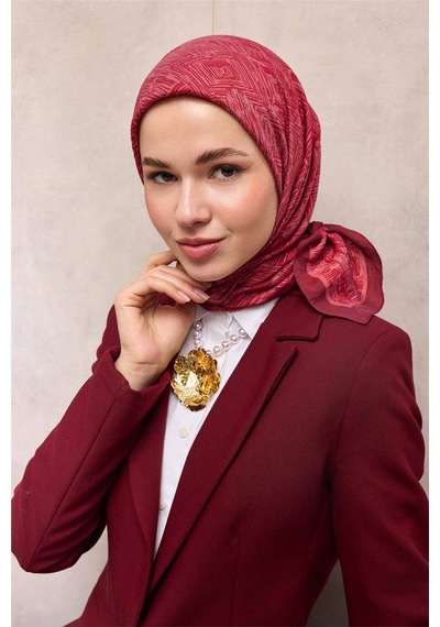 Silk Home Viskon Velora Eşarp Dört Mevsim Labirent Desen Bordo 90x90 Çok Renkli