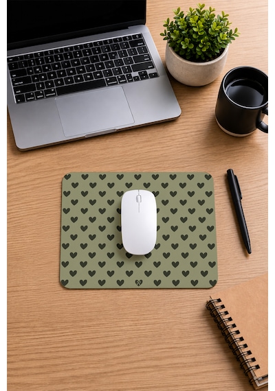 Haki Renkli Kalpli Desenli Ergonomik Mouse Pad, Kaymaz Yüzey İle Ev Ve Ofis Kullanımı İçin İdeal