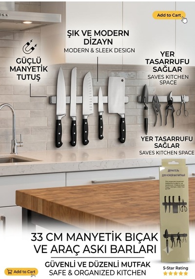 Manyetik-mıknatıslı Bıçak Askısı Bıçak Tutucu Bıçak Organizer / Araç Askı Bar Siyah