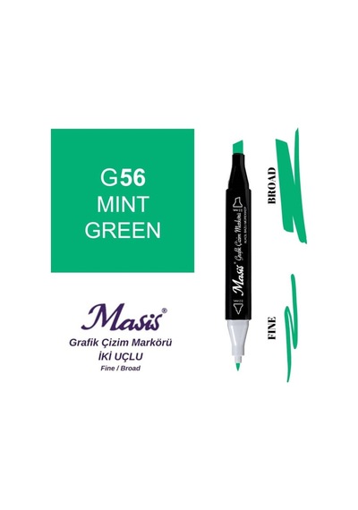 Çift Uçlu Marker Grafik Çizim Kalemi 56 Nane Yeşil