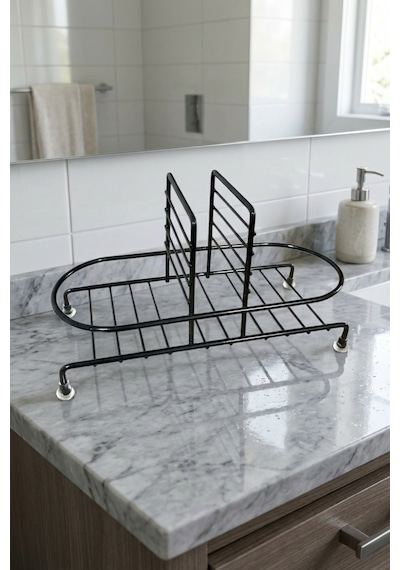 Makri Home Siyah Sıvı Sabunluk Standı Tezgah Üstü Banyo Mutfak Düzenleyici, Yuvarlak Organizer
