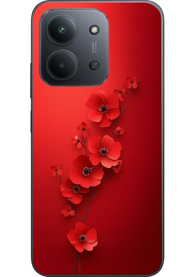 Redmi 15c Uyumlu Kırmızı Kardelenler Baskılı Silikon Kılıf Renkli