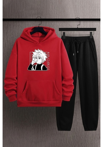 Uyguntarz Unisex Killua Zoldyck Baskılı Eşofman Takımı Kırmızı