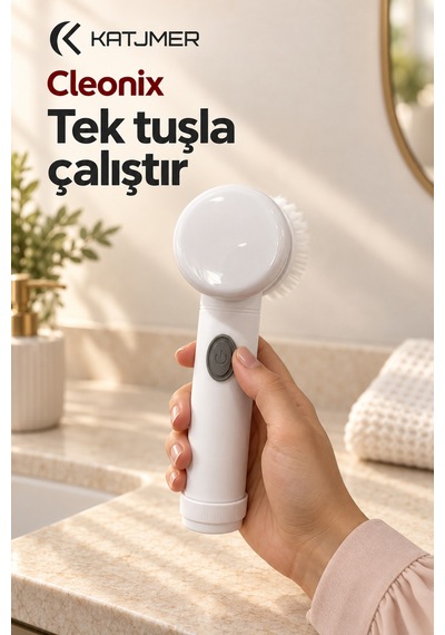 Cbcnx-001 Cleonix Usb Şarjlı Elektrikli Temizlik Fırçası, 5'i 1 Arada Başlık, Duvar Askılı - Beyaz