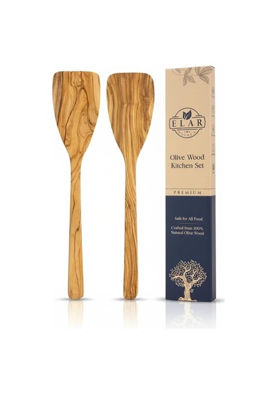 Zeytin Ağacı Spatula 2'li Set İnce Ve Hafif Omlet, Krep, Krep Ve Hafif Tavada Kızartmak İçi Doğal