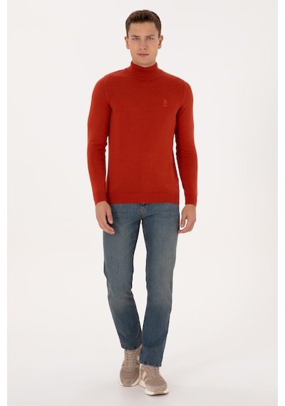 U.S. Polo Assn. Erkek Slim Fit Yarım Balıkçı Yaka Kiremit Basic Kazak 50307783-VR031 U.S. Polo Assn. Erkek Slim Fit Yarım Balıkçı Yaka Kiremit Basic Kazak 50307783-VR031