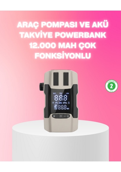 Muratech Araç Hava Pompası Ve Akü Takviye Powerbank 12.000 Mah Çok Fonksiyonlu