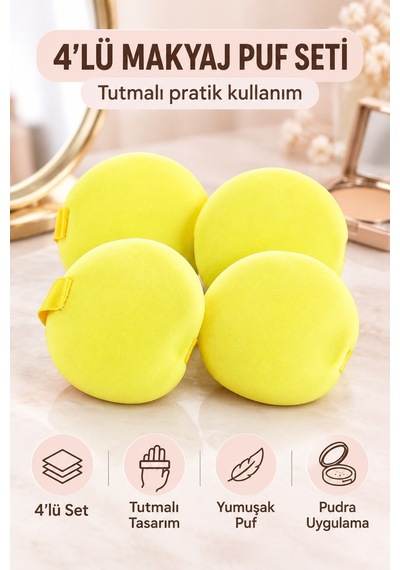 4 Lü Tutmalı Pudra Makyaj Süngeri Puf Seti