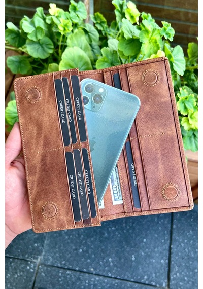 Montana Unisex Taba Hakiki Deri Manyetik Telefon Cüzdanı - Isim'e Özel Baskı Taba