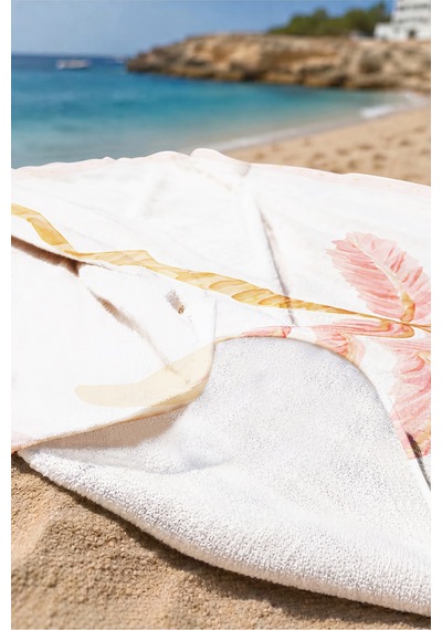 Palmiye Tropikal Lüks Plaj Havlusu - Pastel Pembe Resort Yazlık Hızlı Kuruyan Mikrofiber Havlu Puslu Armut