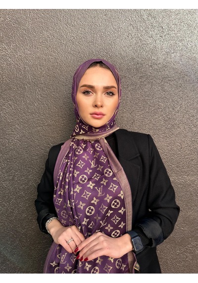 Miorel Scarfs Lv Desen Kaşmir İpek Şal Mor