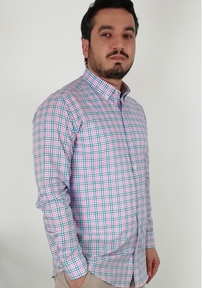 Tousus Slim Fit Ekose Pembe Erkek Gömlek Slm-5035-tss