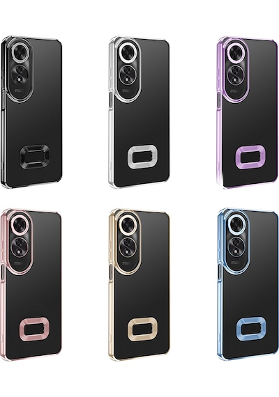Teknomoda Oppo A60 Kılıf Logo Yeri Açık Kamera Lens Korumalı Renkli Kenarlı Şeffaf Silikon Gold