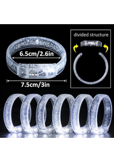 Mey İthalat Beyaz-gümüş Led Işıklı Baskı Yapılabilen Pilli Bileklik Bilezik 1,5 Cm Genişlik