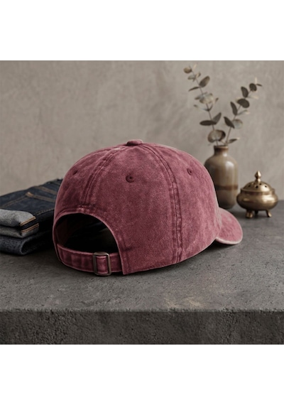 Bk Gift Kişiye Özel Harf Nakışlı Vintage Bordo Beyzbol Şapkası Unisex Eskitme Kumaş Metal Tokalı