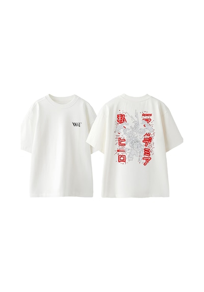 Thewert Kırmızı Yazı Anime Karakter Tasarım Sırt Baskılı Pamuk Beyaz Oversize T-shirt