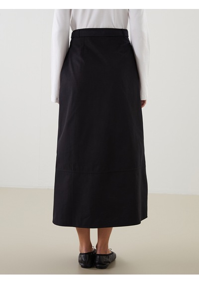 Lcw Modest Siyah Beli Kemerli Dar Fit Kadın Etek