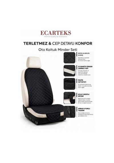 Terletmez Cepli Oto Koltuk Minder Seti Ön Koltukları İçin Kolay Montaj Universal Koruyucu Kılıf Kumaş 76287635