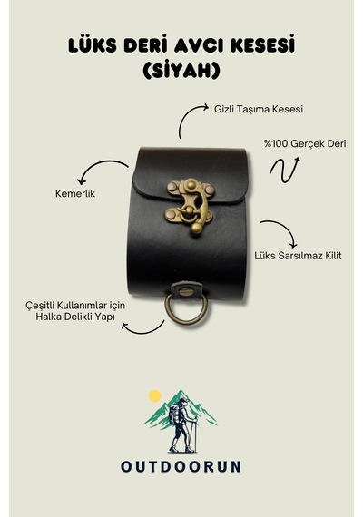 Lüks Kamp Deri Avcı Kesesi Siyah siyah