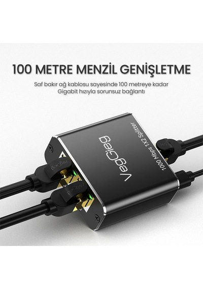 Lexroo 1 Giriş 2 Çıkış Rj45 Gigabit Ethernet Çoklayıcı Splitter Adaptör