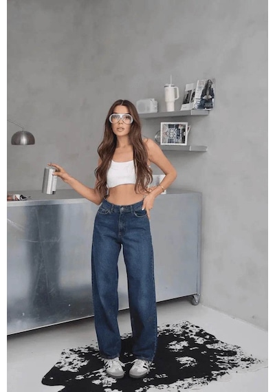 Ozer&Hermin Arkadan Tokalı Jeans Pantolon - 42 / Mavi Mavi