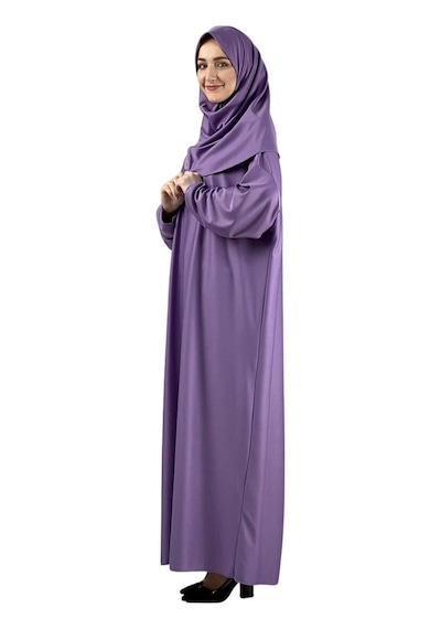 Modish Group Namaz Elbisesi Eşarp Seccade Tesbih Set, İslami Giyim Takım Ferace Turban Şal Lila