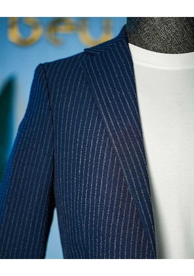 Bys Beystil Lacivert Spor Casual Çizgili Takım Elbise Parodi -slim Fit