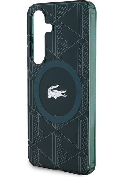 Galaxy S24 Uyumlu Kılıf Lacoste Lisanslı Magsafe Çift Katman Timsah Logolu Blend Monogram Koyu Yeşil
