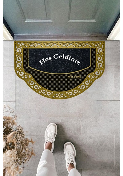 Dekoratif Dış Kapı Yıkanabilir Toz Alıcı Halı Kapı Önü Paspası Hoş Geldiniz Yazılır Altın