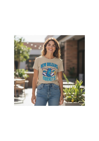 Urbantrendstore Unisex New Orleans Hornets Oversize Fit Rahat Geniş Salaş T-shirt Günlük Tişört Bej