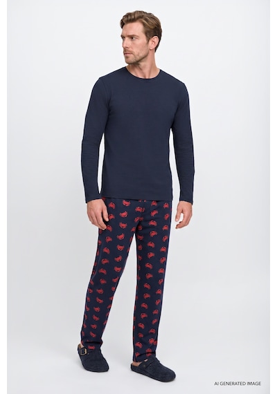 Ac&Co / Altınyıldız Classics Erkek Lacı 2'li Yumuşak Dokulu %100 Pamuk Standart Fit Bisiklet Yaka Desenli Pijama Takımı