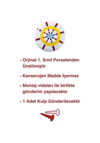 Porselen Gemici Dümeni Çocuk Odası Mobilya Kulbu - Tekli Düğme - Dolap Ve Çekmece Kulpu Çok Renkli