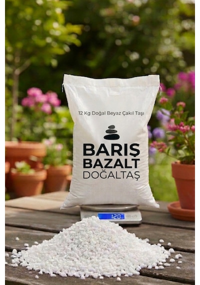12 Kg Beyaz Dekoratif Çakıl Taşı Doğal Taş Bahçe Saksı Peyzaj Teraryum Akvaryum Dekoru