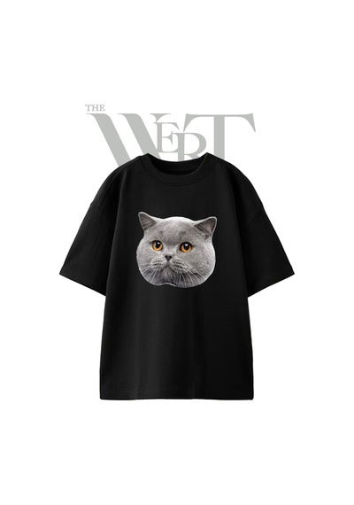 Thewert Britanya Kedisi Tasarım Baskılı Ünisex Siyah Oversize T-shirt