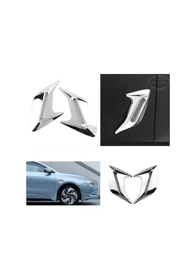 Üniversal Krom Kaput Çamurluk Venti Izgarası Sağ Sol 2 Adet Mini Scoop Vent Spor Görünümlü 1.sınıf İthal 2 Adet Silver Gümüş 00 Şüscaroto Aksesuar
