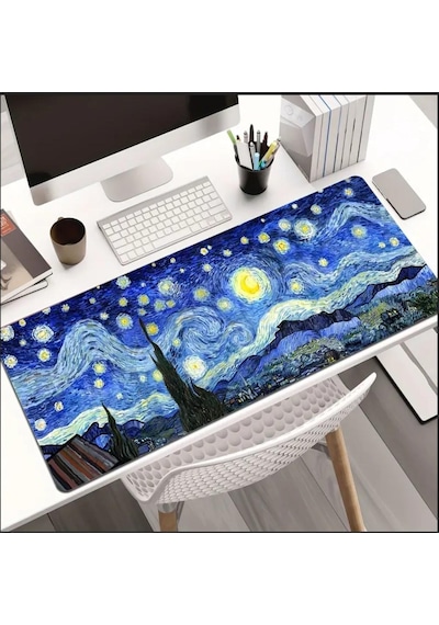 70x30 Cm Van Gogh Yıldızlı Gece Tasarımı Kaydırmaz Taban Speed Yüzey Oyuncu Mouse Pad Gaming
