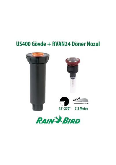 Rain Bird Rvan24 Döner Nozul Açı Ayarlı 5,2 - 7,3 Mt. Ve 1804 Profesyonel Sprey Gövde Seti
