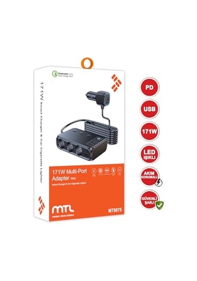 Araç Çakmaklık Çoğaltıcı Usb Type-c Şarj Aleti Mt-a9875 Siyah İle Uyumlu