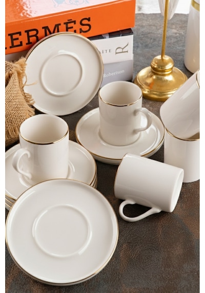 Kitchen Life 12 Parça 6 Kişilik Stackable Altın Yaldızlı Kahve Fincan Takımı -  Kahve Fincanı Seti 100 ML