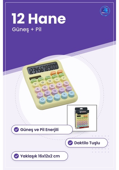 Hesap Makinesi Haneli Güneş Ve Pil Enerjili Daktilo Tuşlu Ofis Ok Çok Renkli