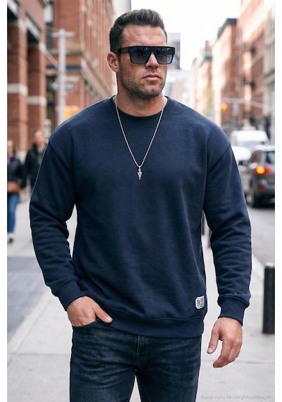 Buratti Regular Fit Bisiklet Yaka Pamuklu Içi Tüylü Yumuşak Şardonlu Erkek Sweat 5905255 Koyu Lacivert